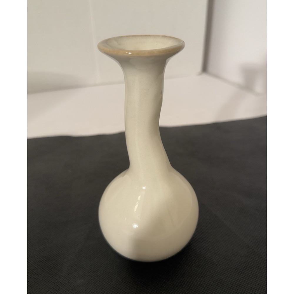 Off-White Bud Vase with Long Curved Narrow Neck And Wider Lip-6.25Hx3.25Lx3 1/9W